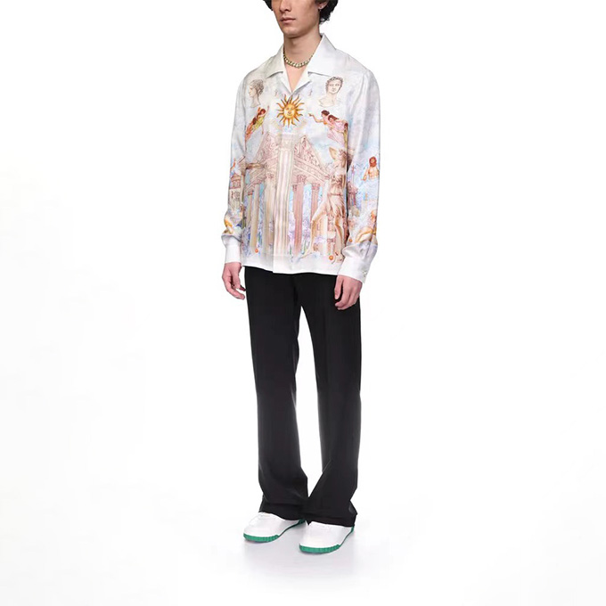 casablanca sculpture print linen long-sleeve shirt